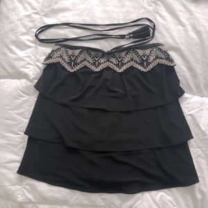 White House Black Market Black and Gold Ruffle Tank